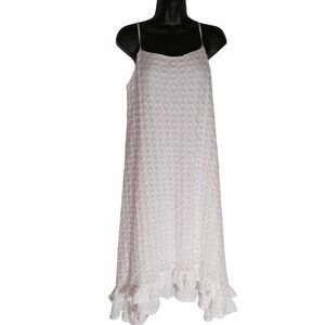 Anthropologie White Lace Ruffle High Low Midi Dress Adjustable Straps Size M